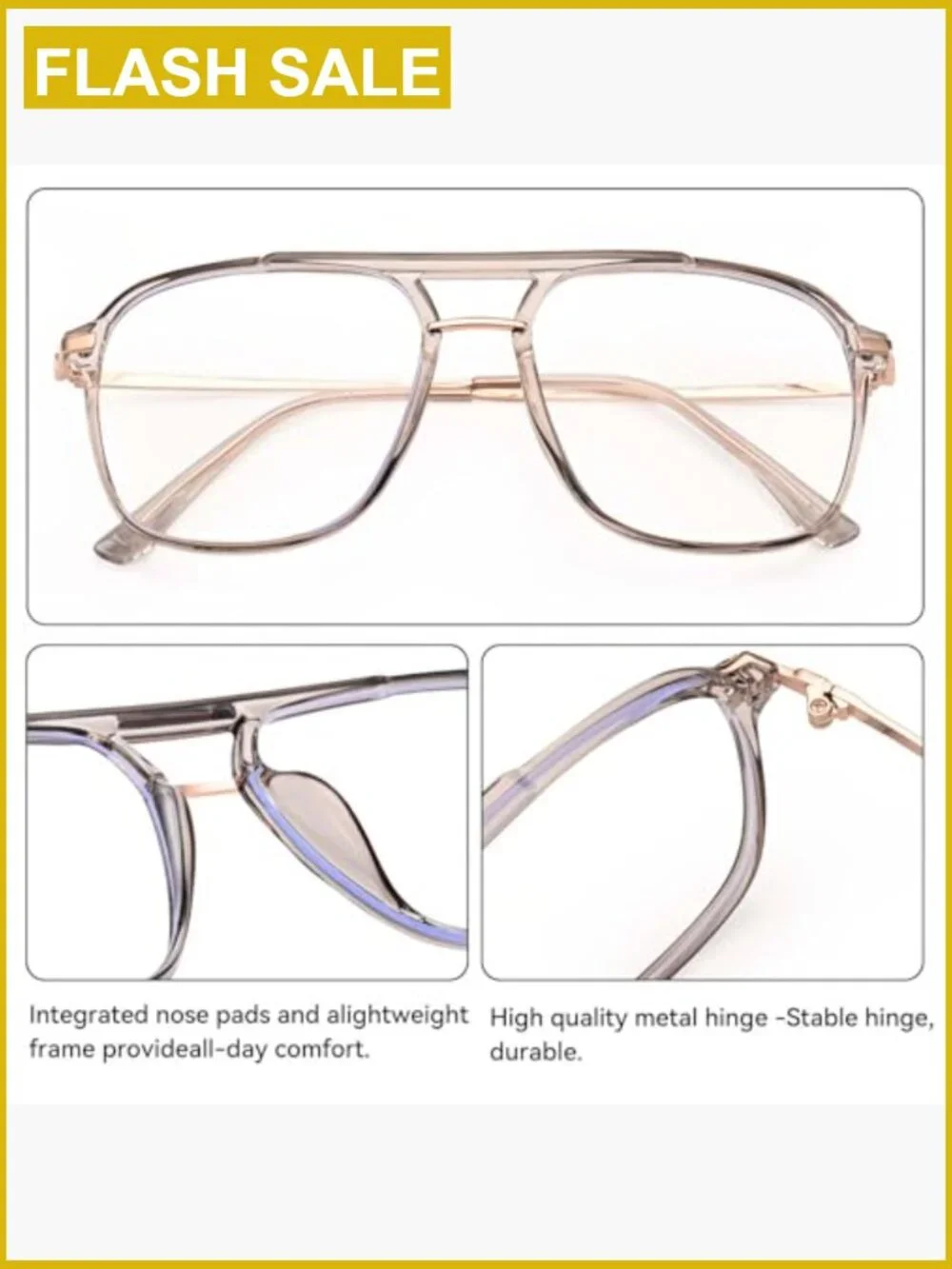 Oversized Aviator Blue Light Blocking Computer Glasses Anti Eyestrain